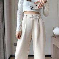 Women's straight leg pants, loose casual wide leg pants, women's adjustable elastic waistband, floor length suit pants