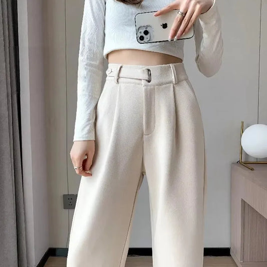 Women's straight leg pants, loose casual wide leg pants, women's adjustable elastic waistband, floor length suit pants