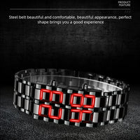 Fashion Mens Digital Lava Wrist Watch Men Black Full Metal Red Blue LED Display Watches Gifts for Male Boy Sport Creative Clock