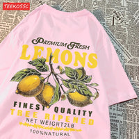 Summer Lemon Cherries Prints T-Shirts Cotton Women's Tops Oversize O-Neck Soft Short Sleeve tees Street Casual Womans Clothes
