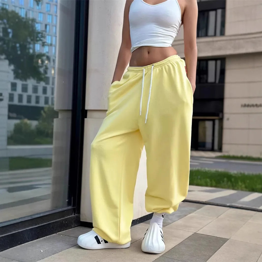 Pant Women Wide Leg Long Pants High Waist Straight Trousers Y2k Streetwear Elegant Splice Casual Loose Work Jogger Sports 2025