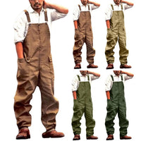 Men Denim Jumpsuit Casual Retro Style Loose Fit Overalls With Large Pockets Thick Fabric Cargo Plus Size Streetwear Jumpsuit