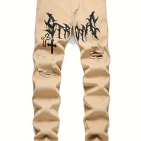 Men's street paint printed jeans and jeans