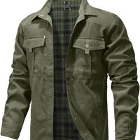 Men's Jackets Spring Flannel Lined Shirt Coat Shacket Casual Snap Button Overshirt Western Cowboy Style High Quality Top US Size