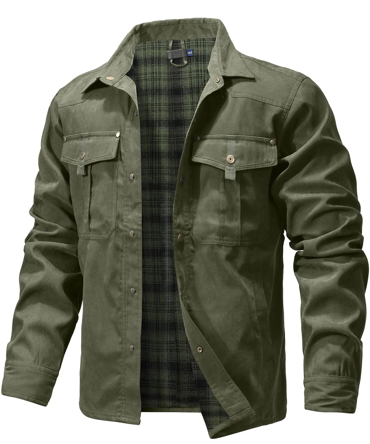Men's Jackets Spring Flannel Lined Shirt Coat Shacket Casual Snap Button Overshirt Western Cowboy Style High Quality Top US Size
