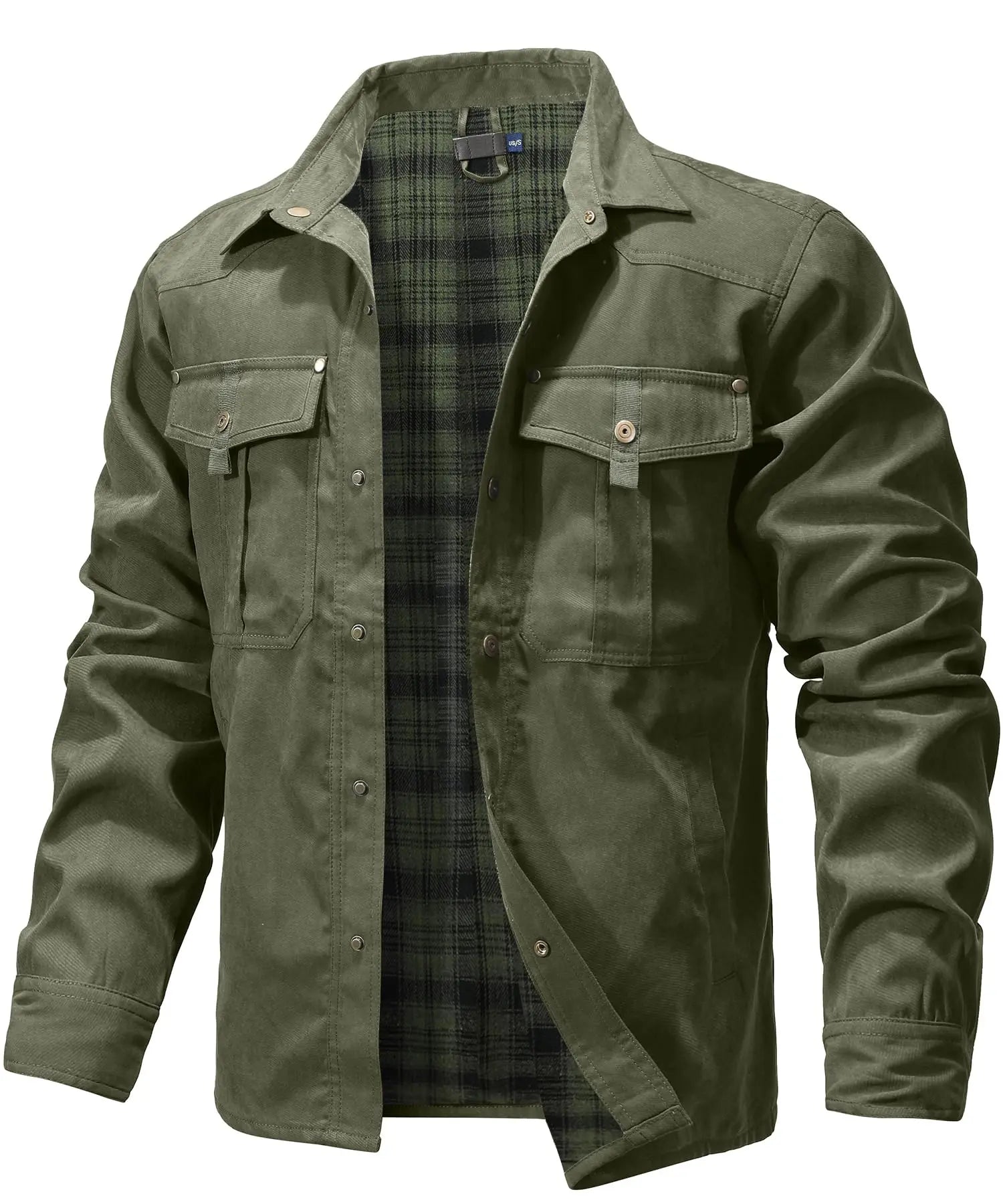Men's Jackets Spring Flannel Lined Shirt Coat Shacket Casual Snap Button Overshirt Western Cowboy Style High Quality Top US Size
