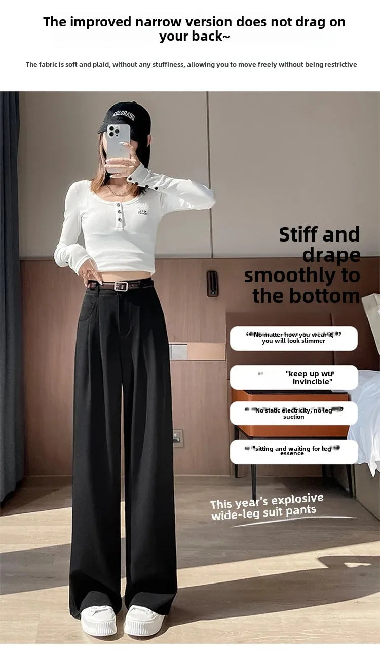 High Waist Slim Fit Straight Leg Suit Pants Wide Leg Casual Trousers Women's Autumn New Arrival Red Color Business Office Wear