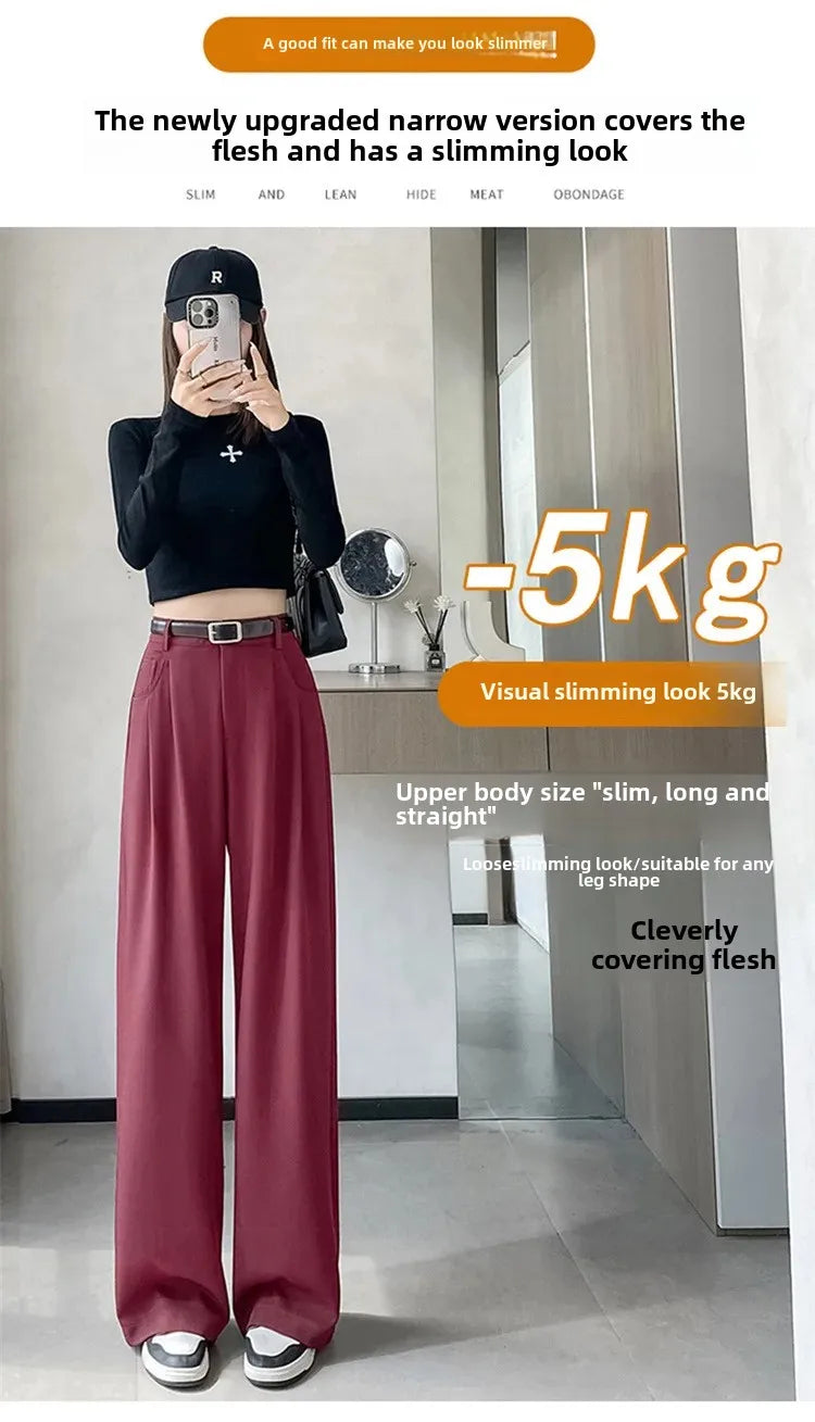 High Waist Slim Fit Straight Leg Suit Pants Wide Leg Casual Trousers Women's Autumn New Arrival Red Color Business Office Wear