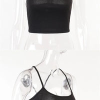Knitted 94% Cotton Tank Tops Women Black White Sexy Low-Cut Back Cross Crop Tops For Women Streetwear Slimming Sports Vest