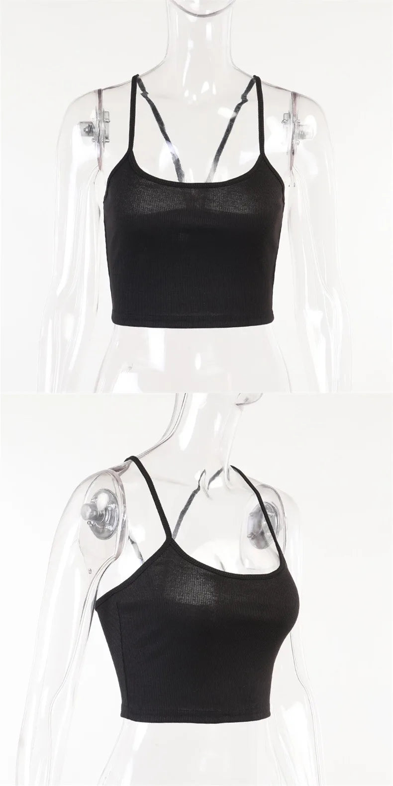 Knitted 94% Cotton Tank Tops Women Black White Sexy Low-Cut Back Cross Crop Tops For Women Streetwear Slimming Sports Vest