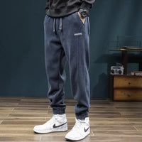 Men's Autumn Winter Thiened Fce Lined Corduroy Pants Loose Sports Casual High Street Trend Wear Resistant Dir Long Tro...