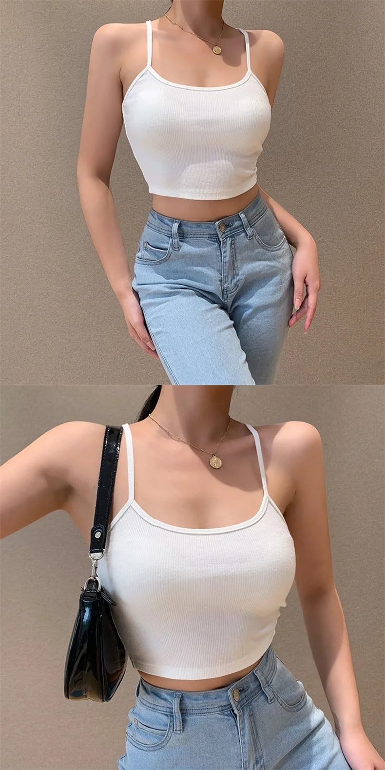 Knitted 94% Cotton Tank Tops Women Black White Sexy Low-Cut Back Cross Crop Tops For Women Streetwear Slimming Sports Vest