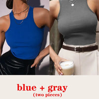 Women's Corset Summer 100% Cotton Crop Top Y2k Knitted Camis O Neck Knit Camisole Sleeveless Vest Solid Slim Tank Tops Women