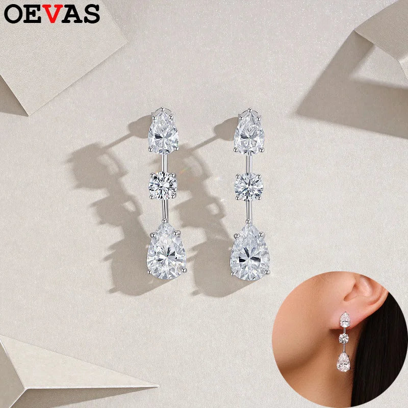 OEVAS Full D Color Moissanite Drop Earrings 100% S925 Sterling Silver Fine Jewelry for Women Wedding Party