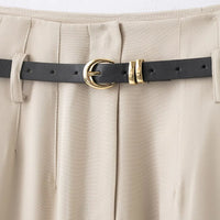 Faionable High Waist Belted Straight Leg Pants Women's Slim Fit Casual Autumn New Arrival Street Sle Polyester Fiber