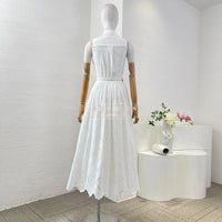 White Sleeveless Embroidery Midi Dress 2025 Top Quality