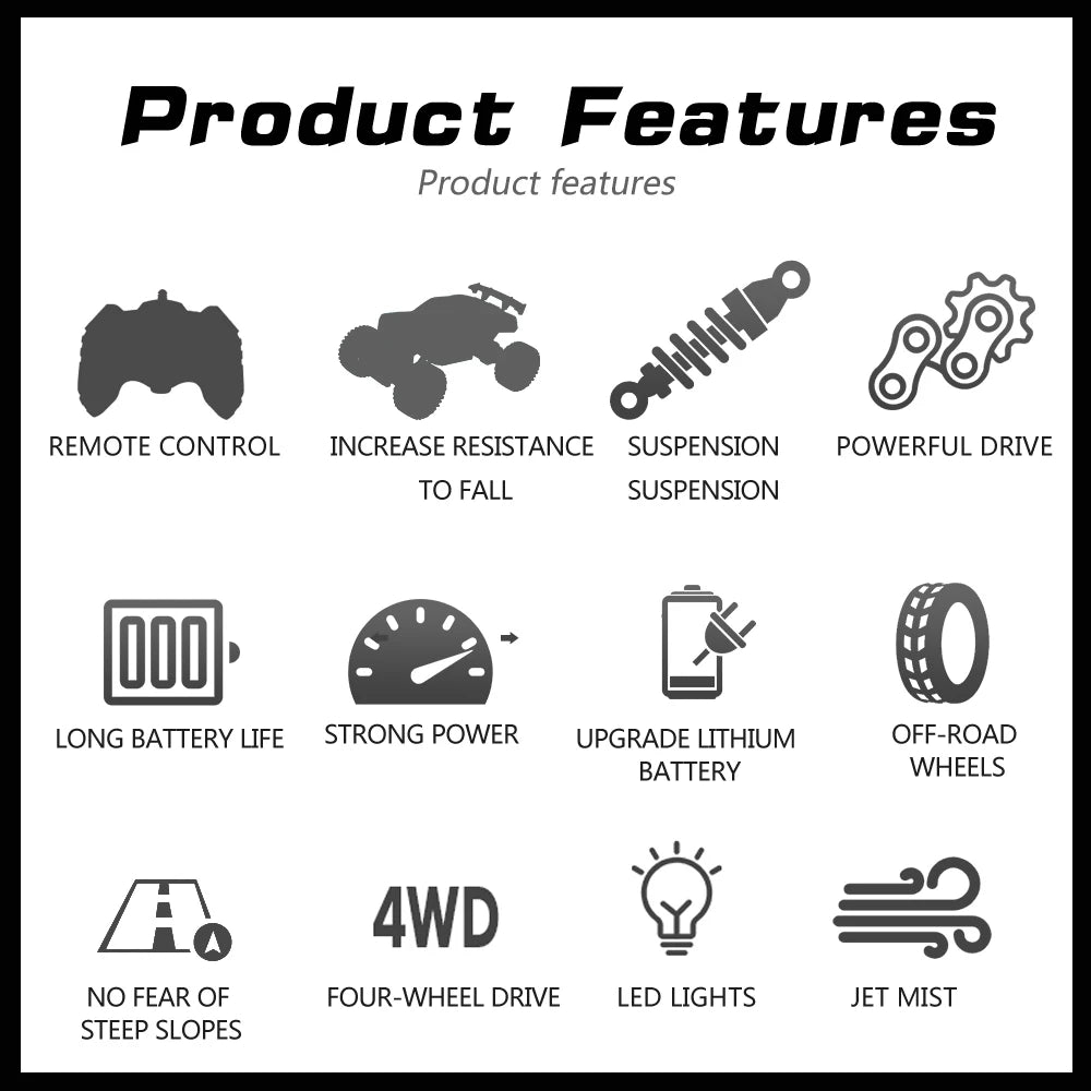 1:16 RC Car  2.4G Four Wheel Drive High-Speed Remote Control Drift Racing Car With LED Lights 4WD RC Car Model Toys for Boys Kid