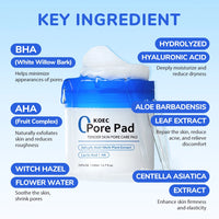 KOEC Zero Pore Pads 70Pads and Red Succinic Acid Facial Peeling Pads , for Exfoliation and Pore Care with AHA Lactic Acid