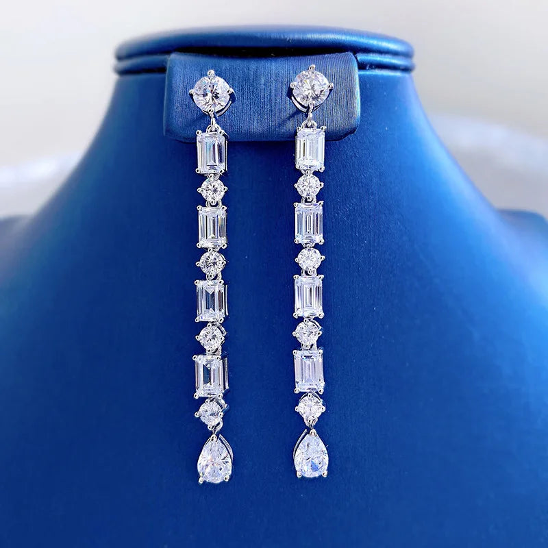 Luxury 925 Sterling Silver Simulated Diamond Drop Earrings for Women Engagement Earrings Jewelry Cocktail Lovely GIRL GIFT