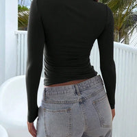 Women's Long Sleeve Tops Casual Scoop Neck Ribbed Knit Slim Fitted Basic Tee Shirts Trendy Spring Outfits