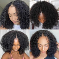 Kinky Curly V Part Wig Human Hair No Leave Out Thin Part Malaysian Hair Wigs for Women 250 Density Afro Curly V/U Part Wig 100%