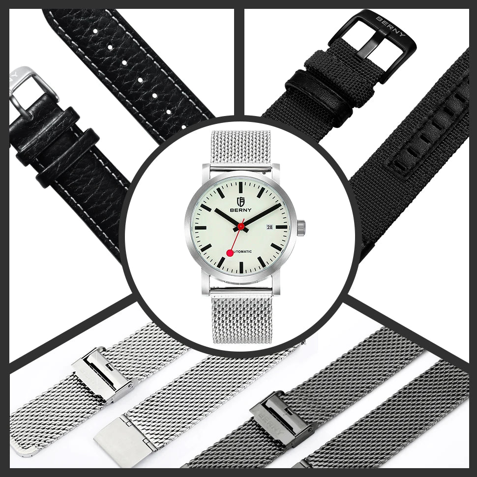 BERNY Watch for Men Automatic Self-Wind Luxury Watch Sappire MIYOTA 8215 Top Luminous 5ATM Mechanical Railroad Wristwatch