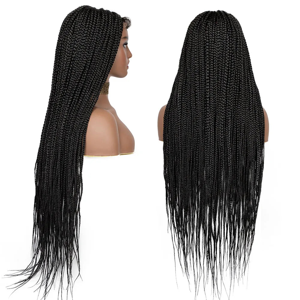 Long Box Braided 4x4 Lace Wigs With Baby Hair Twist Braids Lace Closure Wigs For Black Women Synthetic Cosplay Wig 30 Inch