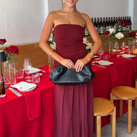 Mozision Off-shoulder Strapless Pleated Sexy Maxi Dress Women Fashion Backless Sleeveless High Waist Ruched Long Dress Elegant