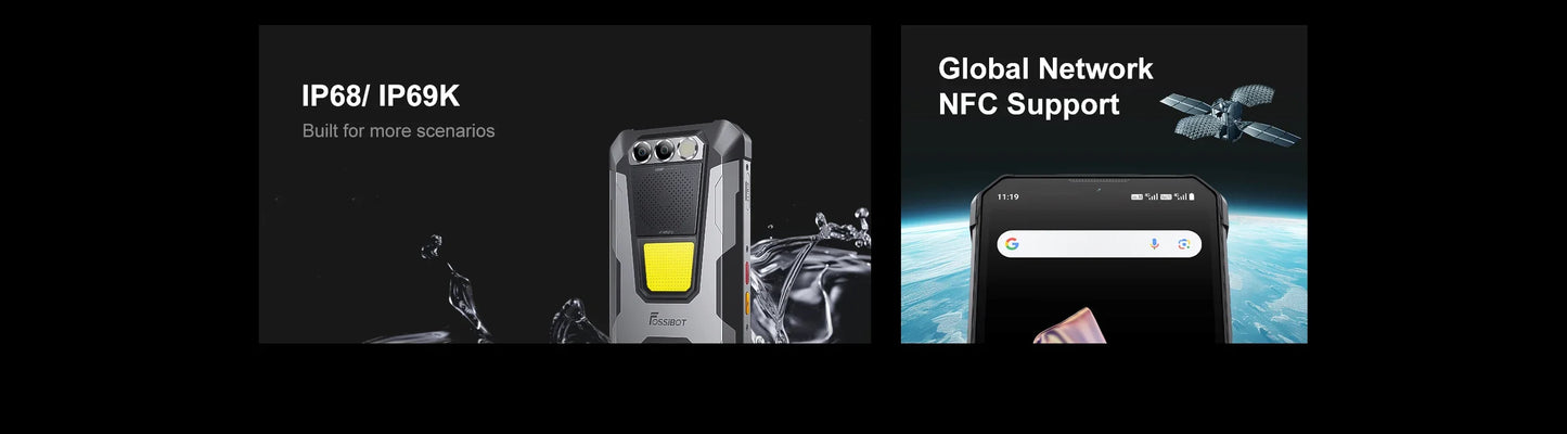 FOSSiBOT F106 PRO 4G Rugged Smartphone Android 14 15GB(8+7GB Extended) 256GB ROM 12000mAh 48MP 30W 6.58 Inch FHD+ Cellphone NFC