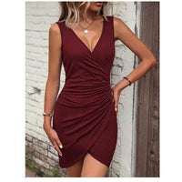 Chic Fashion Sexy Wrap Hips Knitted Mini Dress 2025 Summer Women Solid Fashion Sexy V-Neck Dresses