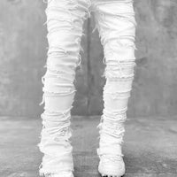 Men's Regular Fit Stacked Jeans Ripped Slim Fit Patch Distressed Destroyed Straight Denim Pants Hip Hop Streetwear Trouser Cloth