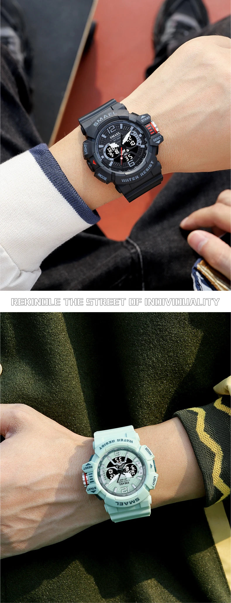 SMAEL Sport Watch for Men Waterproof Wristwatches Student Dual Display Digital Multi-function Stopwatch Clocks 8065 Male Watches