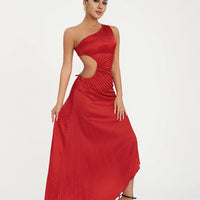 Women Elegant Long Dress Summer Sleeveless One-shoulder Pleated Hollowed Irregular Dress for Cocktail Party Beach Sundress Y2K