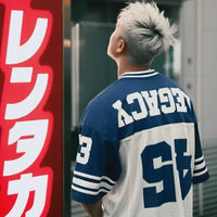 European and American Men's and Women's Football Enthusiasts Fashionable V-neck Short Sleeved T-shirt Retro Rugby Football Tops