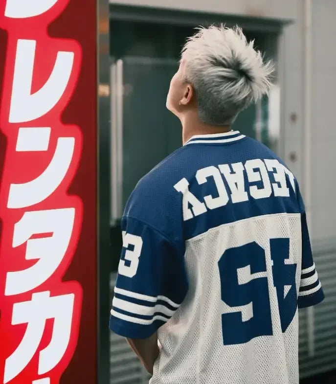 European and American Men's and Women's Football Enthusiasts Fashionable V-neck Short Sleeved T-shirt Retro Rugby Football Tops