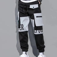 Men's Cargo Pants Casual Hip Hop Hit Color Multiple Pockets Trousers Streetwear Ribbons Techwear Sweatpants