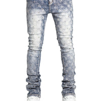 Men's denim fashion personality straight leg men's pants European and American fashion Instagram hot item elastic pearl denim la