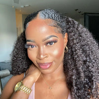 Kinky Curly V Part Wig Human Hair No Leave Out Thin Part Malaysian Hair Wigs for Women 250 Density Afro Curly V/U Part Wig 100%