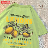 Summer Lemon Cherries Prints T-Shirts Cotton Women's Tops Oversize O-Neck Soft Short Sleeve tees Street Casual Womans Clothes