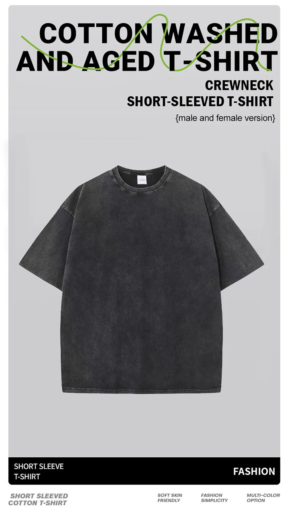 Summer men's washed T-shirt women's cotton loose round neck oversized T-shirt men's Korean Y2k top casual retro