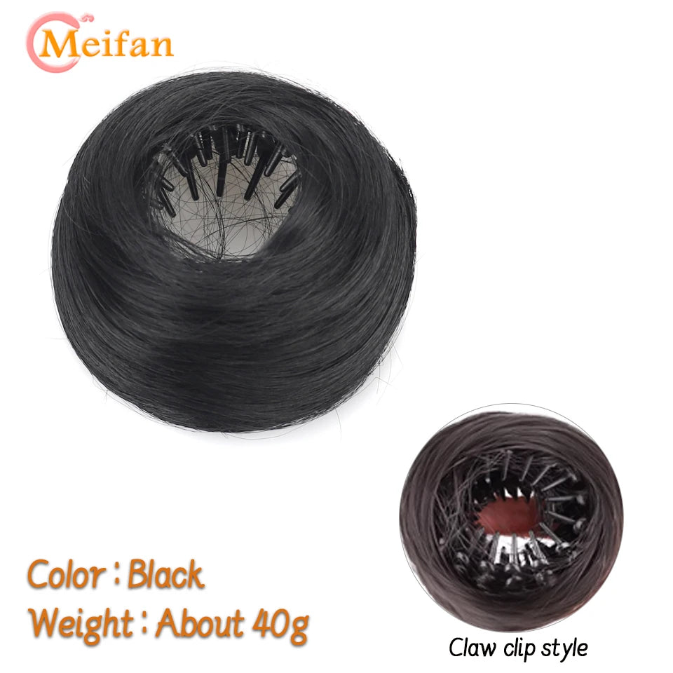 Messy Straight Hair Bun Hair Extensions Synthetic Mini Hair Clip Bun Hairbands Donut Wig Accessories High Bun Hair Extensions