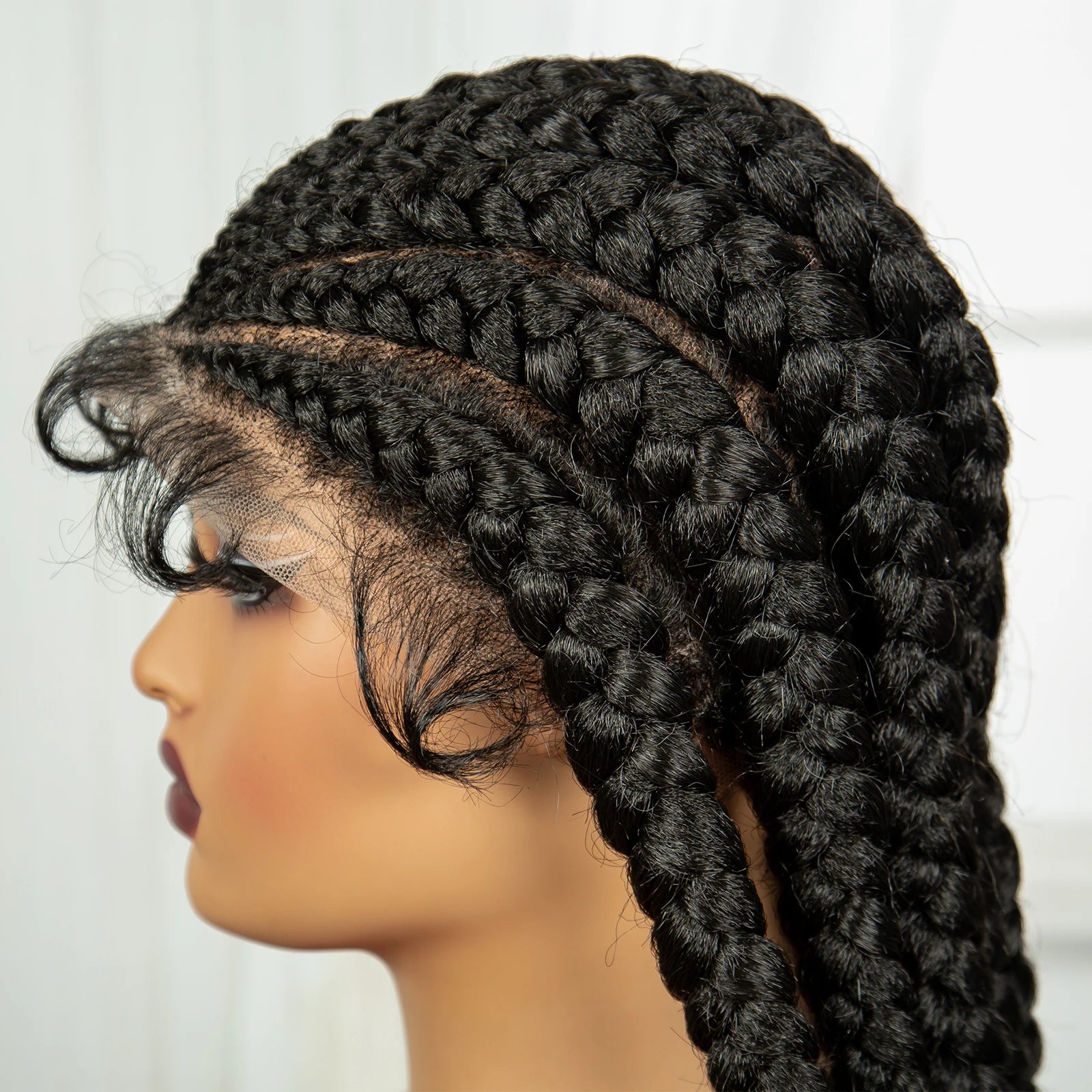 32INCH Cornrow Braided Wigs Synthetic Full Lace Braids Wig with Baby Hair Lace Frontal Knotless Braided Lace Wig for Black Women