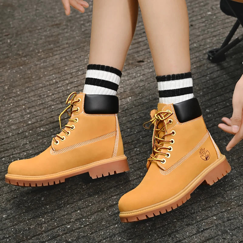 Mens Walking Shoes Fashion Outdoor Sports Leisure High Top Boots Winter Velvet Anti Slip Rubber Flat Lace Up Boots for Man