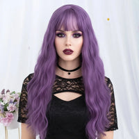 VICWIG Synthetic Hair Long Wavy Purple Green Black Blue Brown Cosplay Wig with Bangs for Women