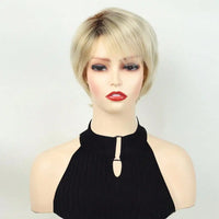 MSIWIGS Women's Short Pix Cut Blonde Straight Wig Natural Synthetic For White Lady Daily Wear High Tempreture Fiber