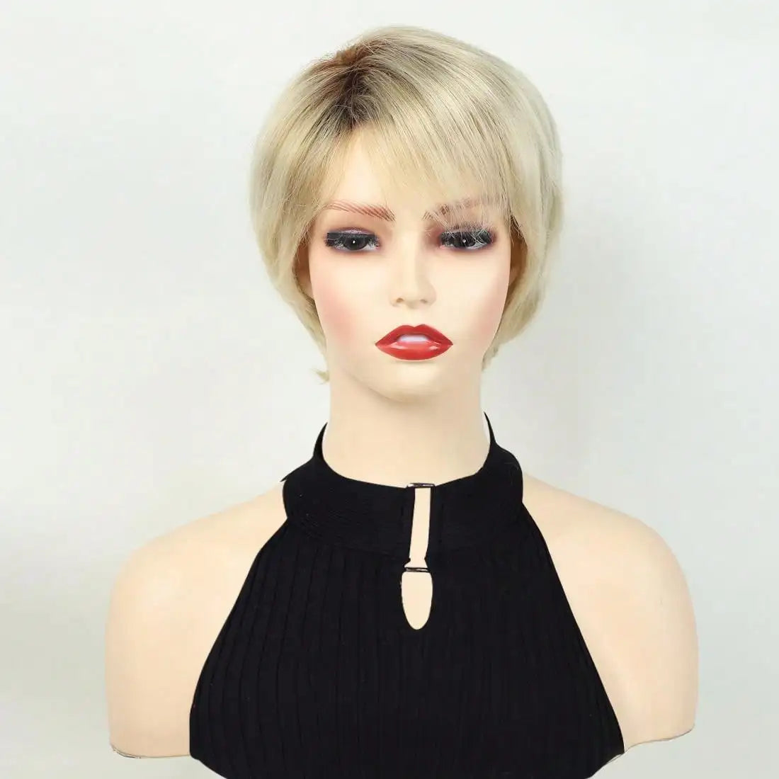 MSIWIGS Women's Short Pix Cut Blonde Straight Wig Natural Synthetic For White Lady Daily Wear High Tempreture Fiber