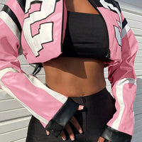 Women's Red Faux Leather Bomber Jacket - Zipper Short Coat for Christmas/New Year Party & Casual Outfits