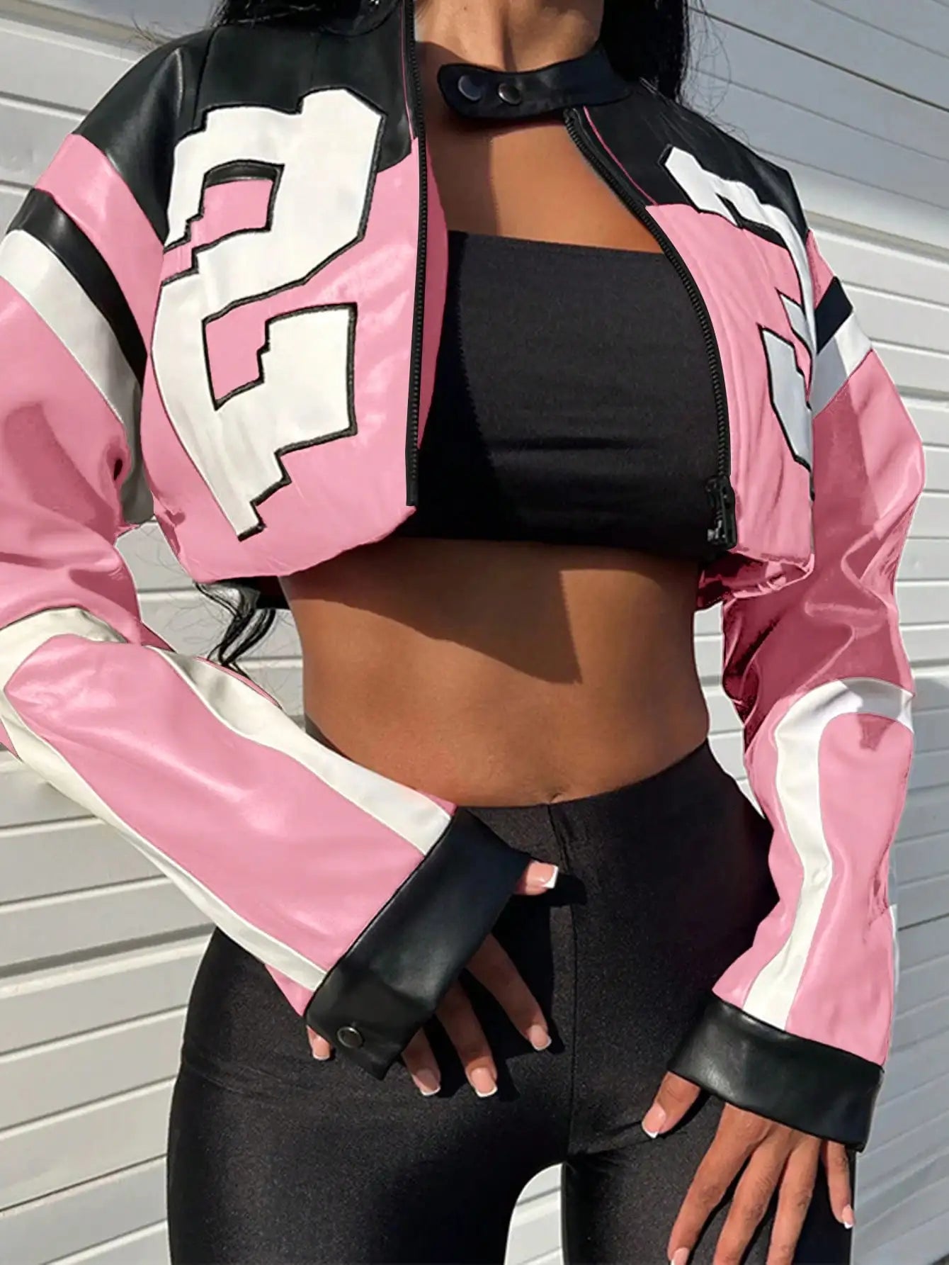 Women's Red Faux Leather Bomber Jacket - Zipper Short Coat for Christmas/New Year Party & Casual Outfits