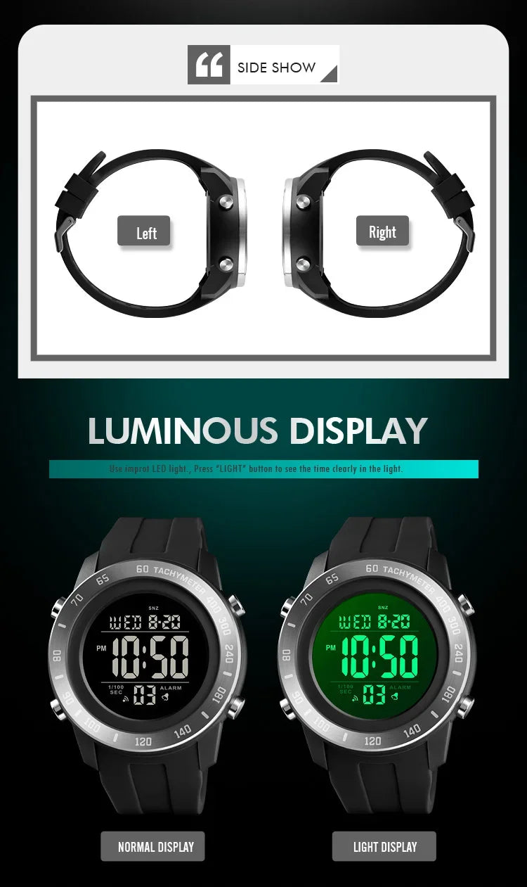 SKMEI 1524  2 Time LED Digital Wristwatches Mens Waterproof Chrono Count Down Male Hour montre homme Big Dial Sport Men Watch