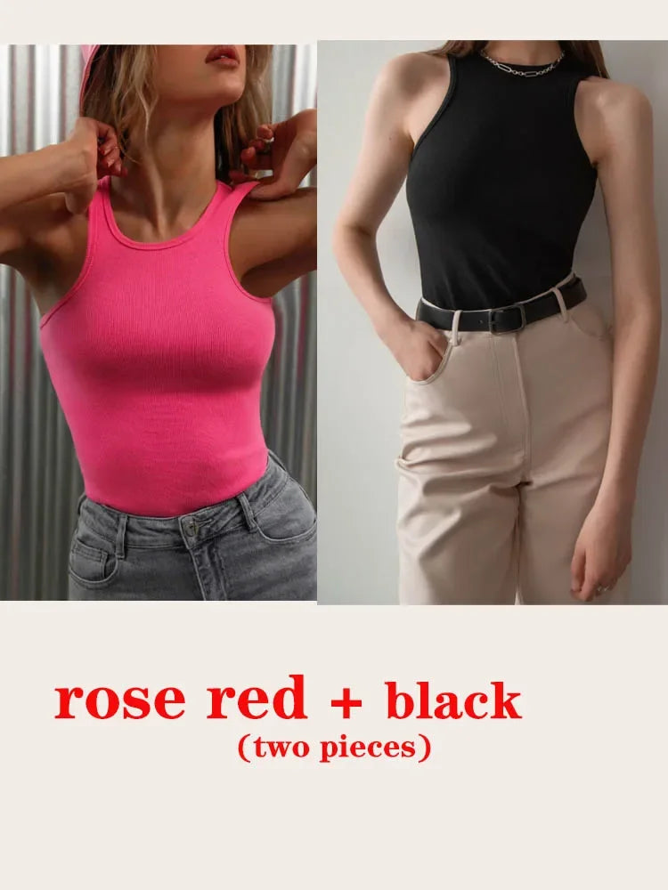 Women's Corset Summer 100% Cotton Crop Top Y2k Knitted Camis O Neck Knit Camisole Sleeveless Vest Solid Slim Tank Tops Women